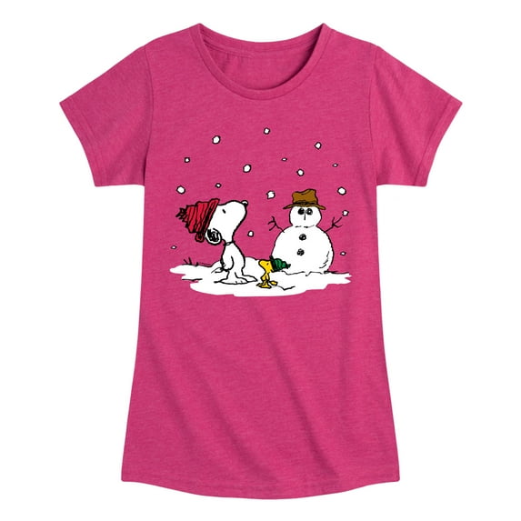 Peanuts - Snoopy Woodstock Snowman - Toddler & Youth Girls Short Sleeve Graphic T-Shirt