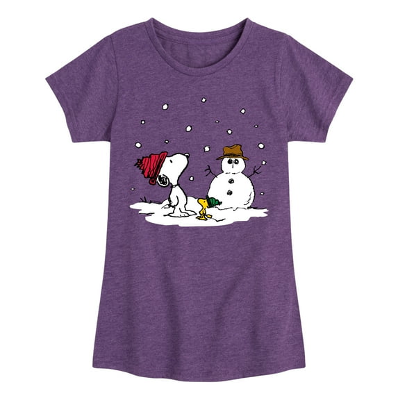 Peanuts - Snoopy Woodstock Snowman - Toddler & Youth Girls Short Sleeve Graphic T-Shirt