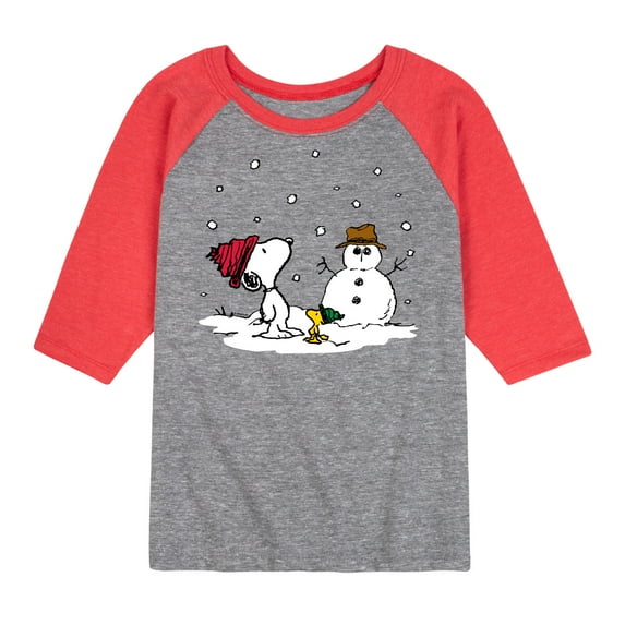 Peanuts - Snoopy Woodstock Snowman - Toddler & Youth Raglan Graphic T-Shirt