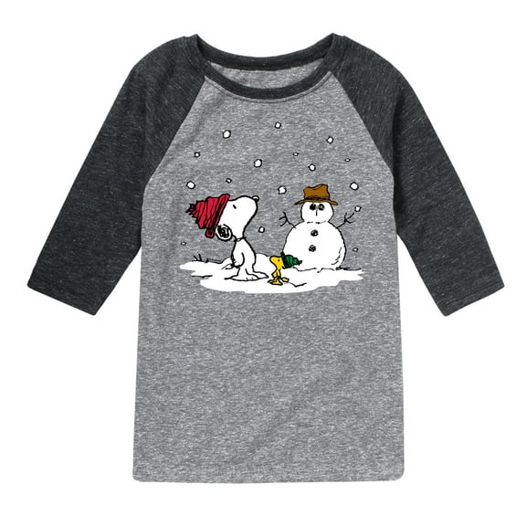 Peanuts - Snoopy Woodstock Snowman - Toddler & Youth Raglan Graphic T-Shirt