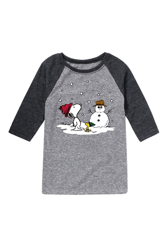 - Snoopy Woodstock Snowman - Toddler & Youth Raglan Graphic T-Shirt