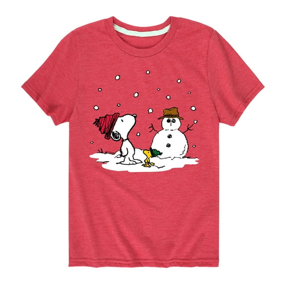 Peanuts - Snoopy Woodstock Snowman - Toddler & Youth Short Sleeve Graphic T-Shirt