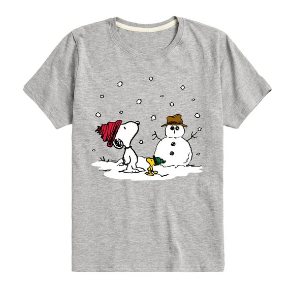 Peanuts - Snoopy Woodstock Snowman - Toddler & Youth Short Sleeve Graphic T-Shirt
