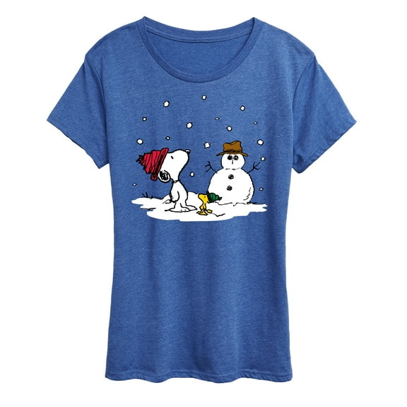 Peanuts - Snoopy Woodstock Snowman - Women's Short Sleeve Graphic T-Shirt
