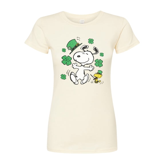 Peanuts - Snoopy & Woodstock St. Patty's Dance - Juniors Fitted Graphic T-Shirt