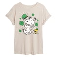 thumbnail image 1 of Peanuts - Snoopy & Woodstock St. Patty's Dance - Juniors Oversized Graphic T-Shirt, 1 of 5