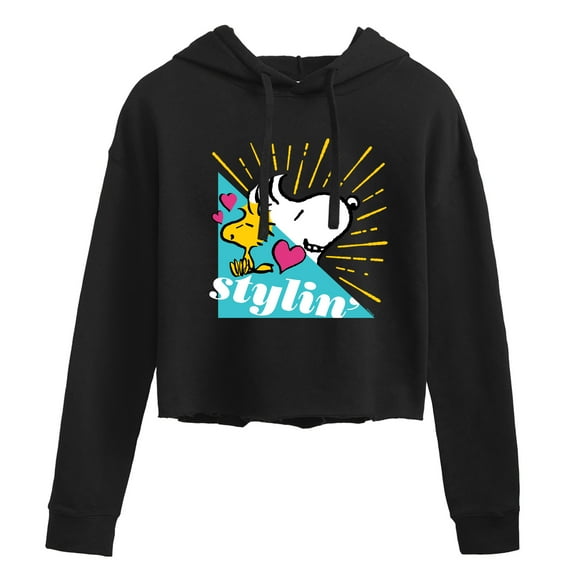Peanuts - Snoopy Woodstock Stylin - Juniors Cropped Pullover Hoodie