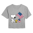 thumbnail image 1 of Peanuts - Snoopy & Woodstock USA Flags - Juniors Cropped Graphic T-Shirt, 1 of 5