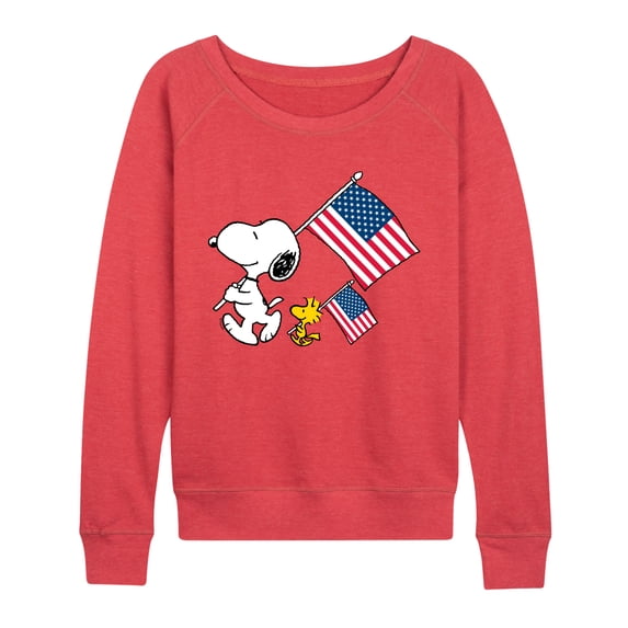 Peanuts - Snoopy & Woodstock USA Flags - Women's French Terry Long Sleeve Pullover