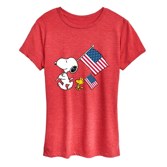 Peanuts - Snoopy & Woodstock USA Flags - Women's Short Sleeve Graphic T-Shirt