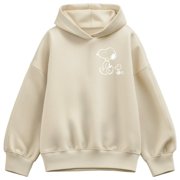 Peanuts - Snoopy Woodstock Walk White Ink - Ladies Oversized Fleece Hoodie Sweatshirt