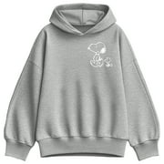 PEANUTS - Snoopy Woodstock Walk White Ink - Ladies Oversized Fleece Hoodie Sweatshirt