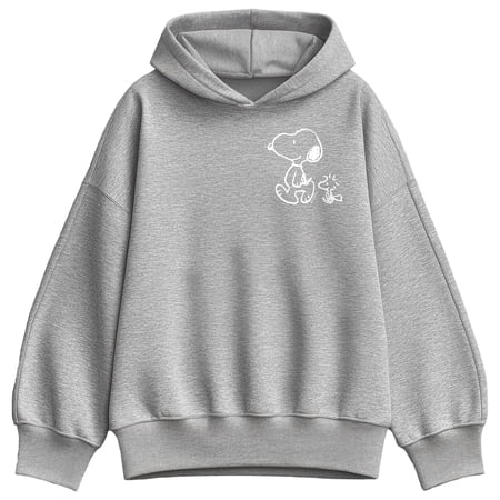 Peanuts - Snoopy Woodstock Walk White Ink Oversized Fleece Hoodie Sweatshirt