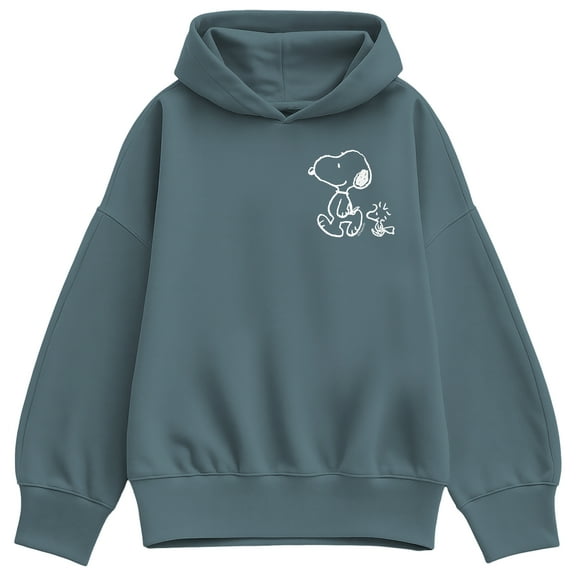 Peanuts - Snoopy Woodstock Walk White Ink - Ladies Oversized Fleece Hoodie Sweatshirt