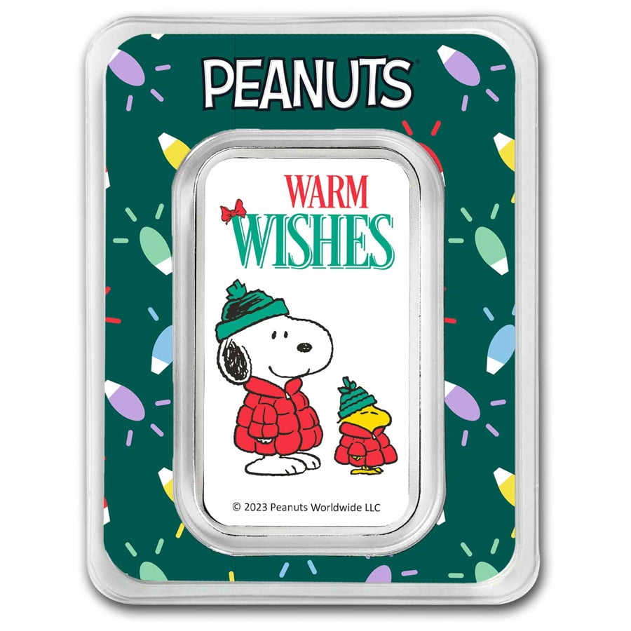 PEANUTS Snoopy & Woodstock Warm Wishes 1 oz Colorized Silver Bar