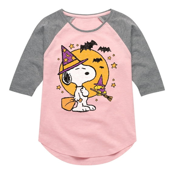Peanuts - Snoopy Woodstock Witchcraft - Toddler & Youth Girls Raglan Graphic T-Shirt