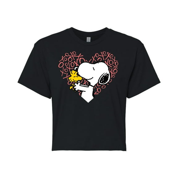 Peanuts - Snoopy Woodstock Xo Heart - Juniors Cropped Cotton Blend T - Shirt