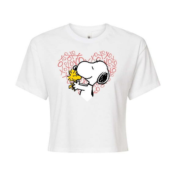 Peanuts - Snoopy Woodstock Xo Heart - Juniors Cropped Cotton Blend T - Shirt