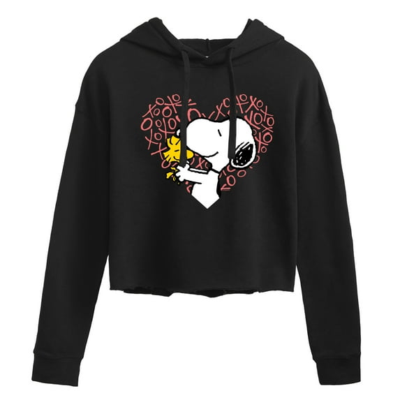 Peanuts - Snoopy Woodstock Xo Heart - Juniors Cropped Pullover Hoodie