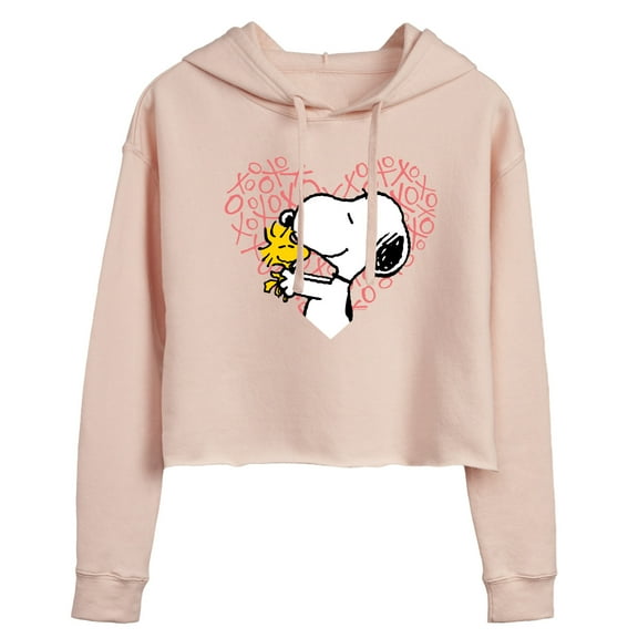 Peanuts - Snoopy Woodstock Xo Heart - Juniors Cropped Pullover Hoodie
