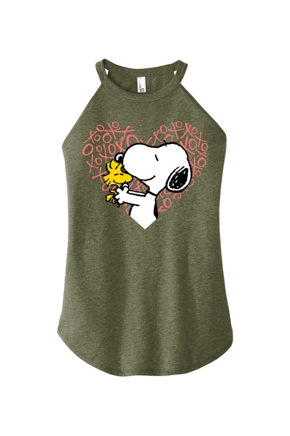 - Snoopy Woodstock Xo Heart - Juniors High Neck Tank Top