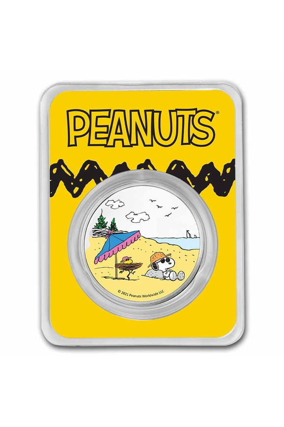Snoopy & Woodstock at the Beach 1 oz Colorized Silver