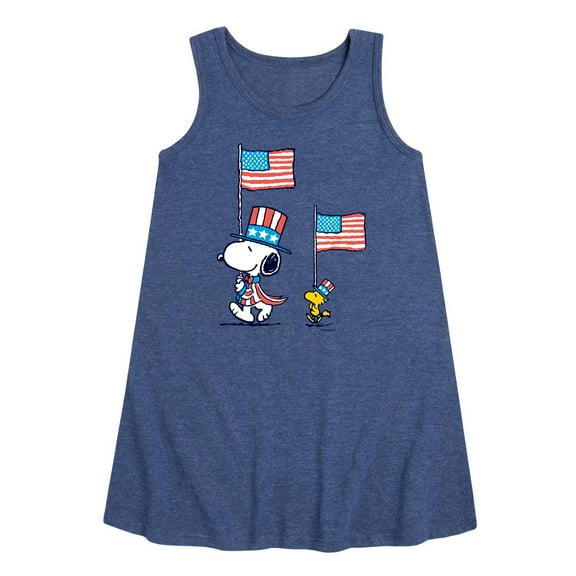 Peanuts - Snoopy Woodstock with Flag - Americana - Patriotic - Girls Aline Dress