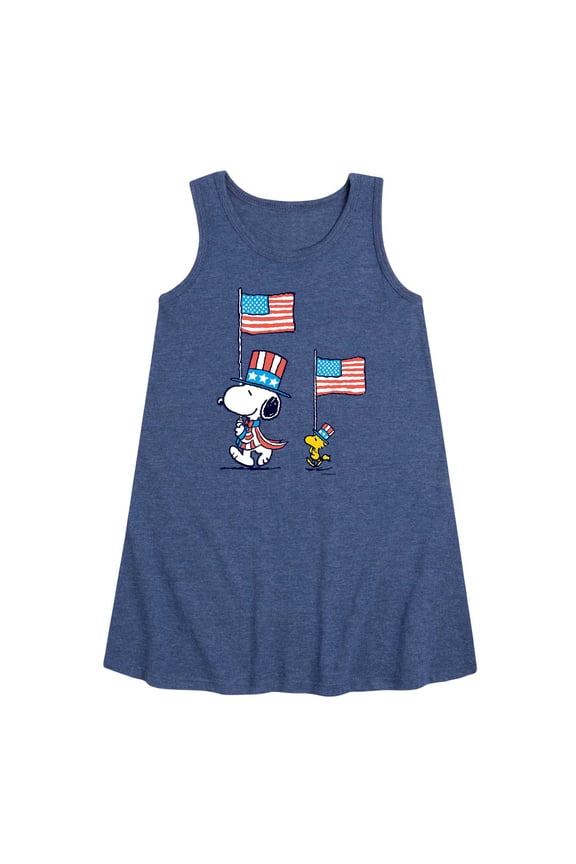 - Snoopy Woodstock with Flag - Americana - Patriotic - Girls Aline Dress