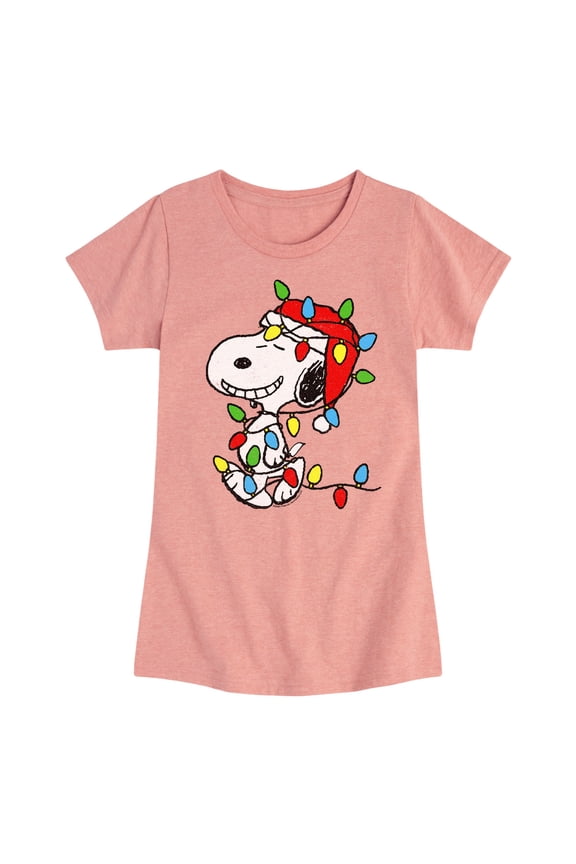 - Snoopy Wrapped in Christmas Lights - Toddler And Youth Girls Short Sleeve Graphic T-Shirts