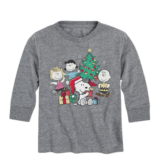 Peanuts - Snoopy and Friends Around Christmas Tree - Toddler And Youth Long Sleeve Graphic T-Shirts