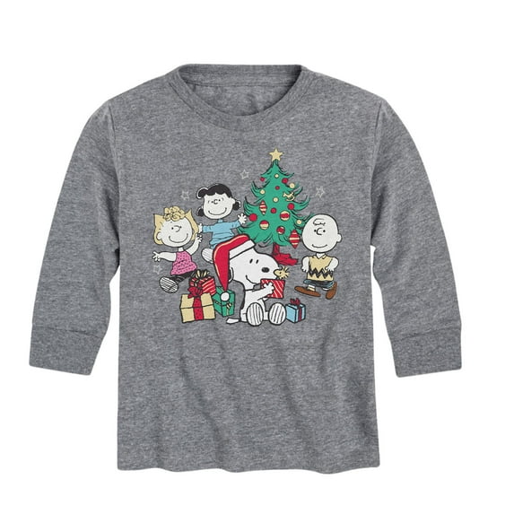 Peanuts - Snoopy and Friends Around Christmas Tree - Toddler And Youth Long Sleeve Graphic T-Shirts