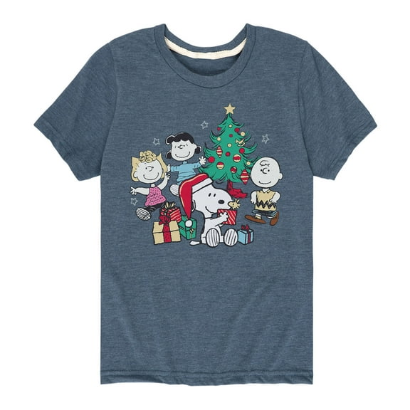 Peanuts - Snoopy and Friends Around Christmas Tree - Toddler And Youth Short Sleeve Graphic T-Shirts