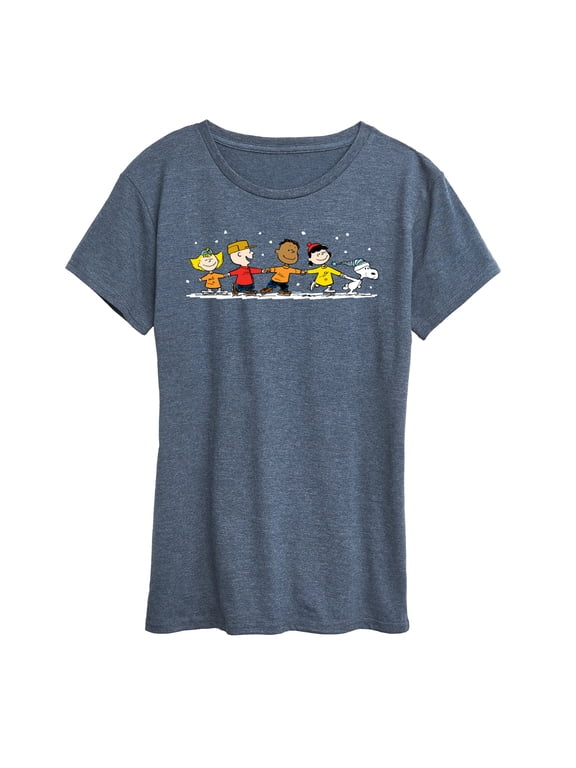 - Snoopy and Friends Ice Skating Women's Short Sleeve Graphic T-Shirt