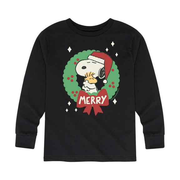Peanuts - Snoopy and Woodstoch Christmas Wreath - Toddler And Youth Long Sleeve Graphic T-Shirts