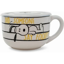 Silver Buffalo Peanuts Snoopy and Woodstock Ceramic Soup Mug with Vented Plastic Lid, 24 Ounces, 1 Count (Pack of 1)