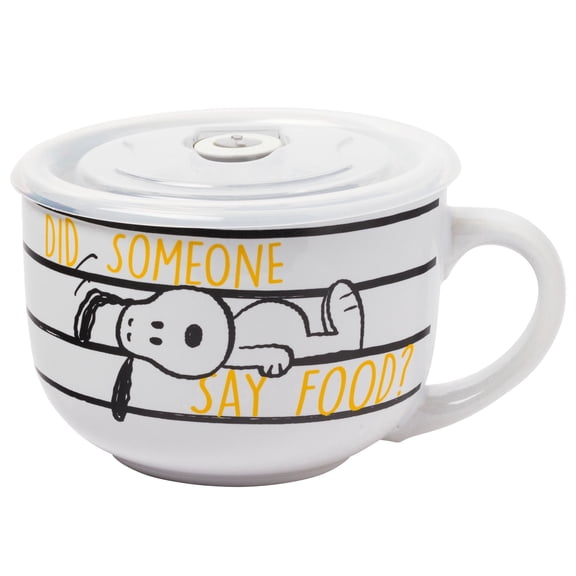Silver Buffalo Peanuts Snoopy and Woodstock Ceramic Soup Mug with Vented Plastic Lid, 24 Ounces, 1 Count (Pack of 1)