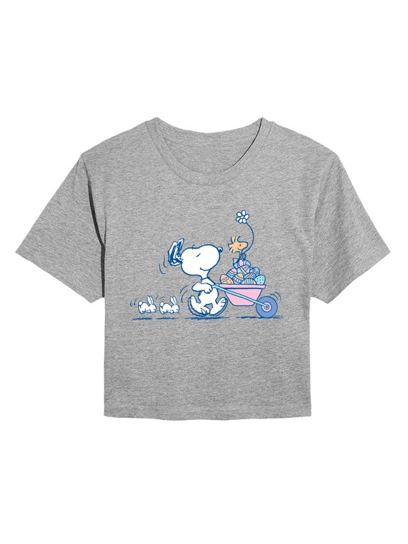 - Snoopy and Woodstock Easter Eggs Women's Cropped Graphic T-Shirt