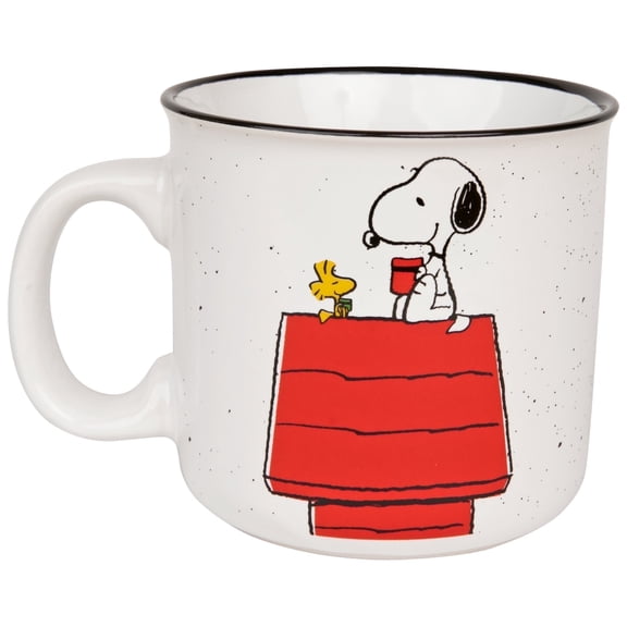 Silver Buffalo Peanuts Snoopy and Woodstock Get Cozy Ceramic Camper Mug, 20 Ounces