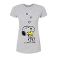 thumbnail image 1 of Peanuts - Snoopy and Woodstock Hearts - Juniors Fitted Graphic T-Shirt, 1 of 5
