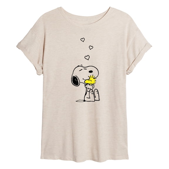 Peanuts - Snoopy and Woodstock Hearts - Juniors Oversized Graphic T-Shirt