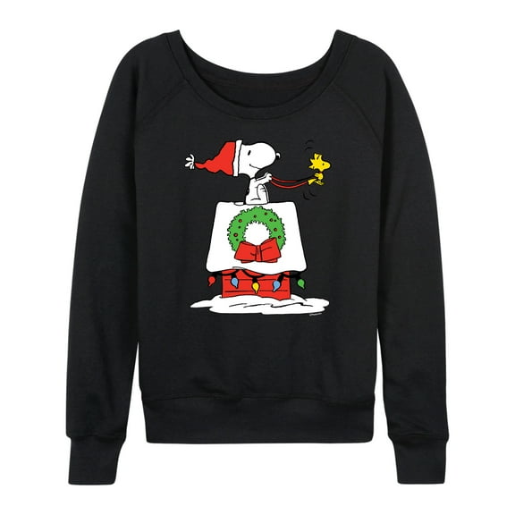 Peanuts - Snoopy and Woodstock House Sleigh - Women's Lightweight French Terry Long Sleeve Shirt