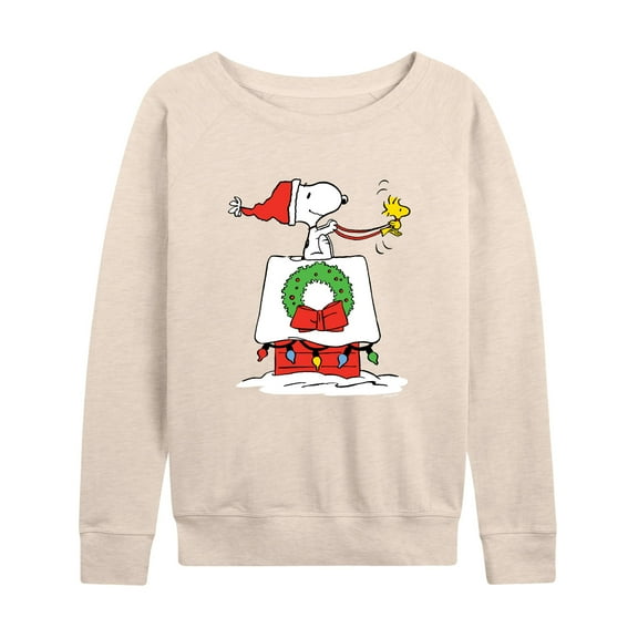Peanuts - Snoopy and Woodstock House Sleigh - Women's Lightweight French Terry Long Sleeve Shirt