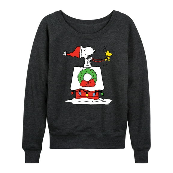 Peanuts - Snoopy and Woodstock House Sleigh - Women's Lightweight French Terry Long Sleeve Shirt