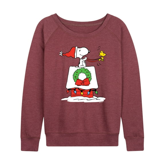 Peanuts - Snoopy and Woodstock House Sleigh - Women's Lightweight French Terry Long Sleeve Shirt