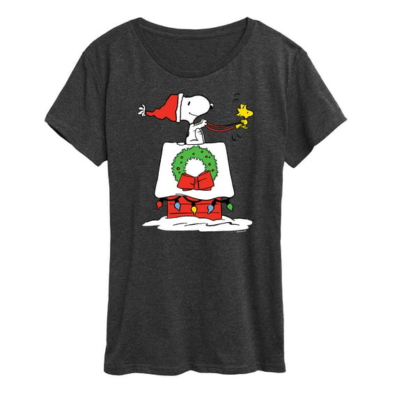 Peanuts - Snoopy and Woodstock House Sleigh - Women's Short Sleeve Graphic T-Shirt