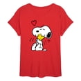 thumbnail image 1 of Peanuts - Snoopy and Woodstock Hug - Juniors Oversized Graphic T-Shirt, 1 of 5