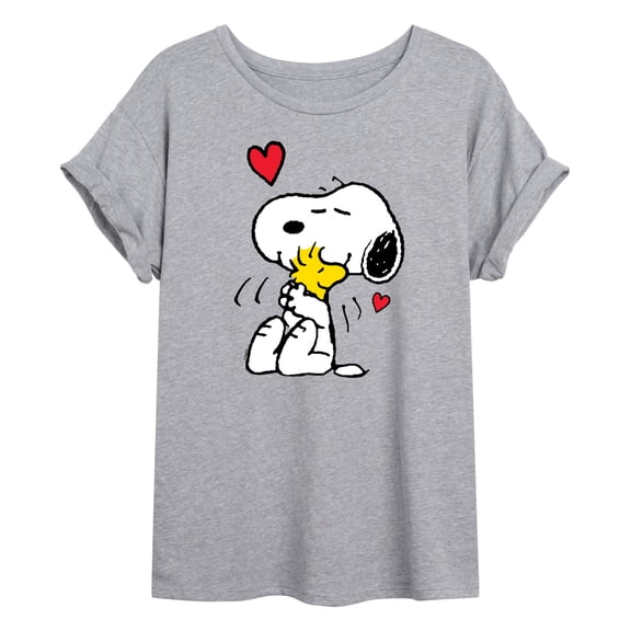 Peanuts - Snoopy and Woodstock Hug - Juniors Oversized Graphic T-Shirt