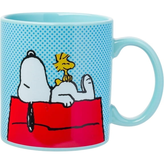 Silver Buffalo Peanuts Snoopy and Woodstock House Blue Dot Background Jumbo Ceramic Coffee Mug, 20 Ounces
