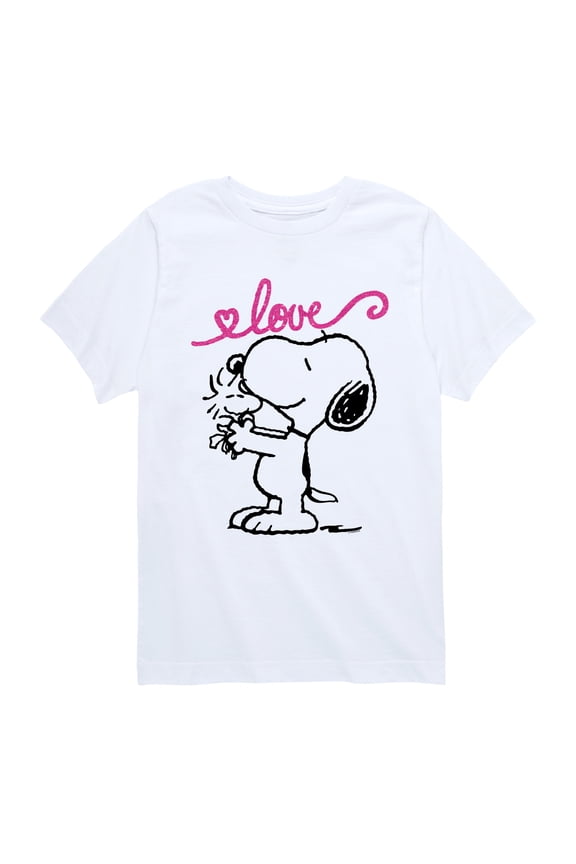- Snoopy and Woodstock Love - Youth Boys Short Sleeve Graphic T-Shirt