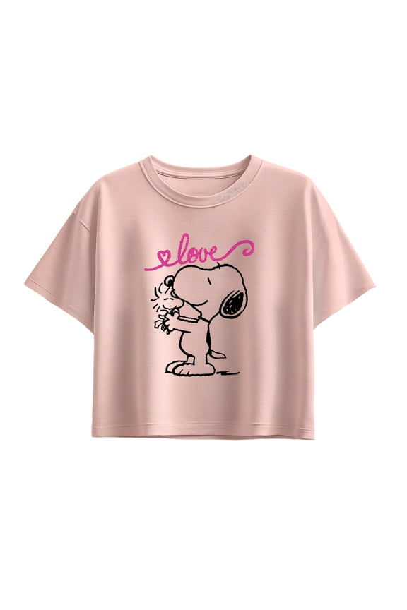 - Snoopy and Woodstock Love - Youth Girls Boxy T-Shirt